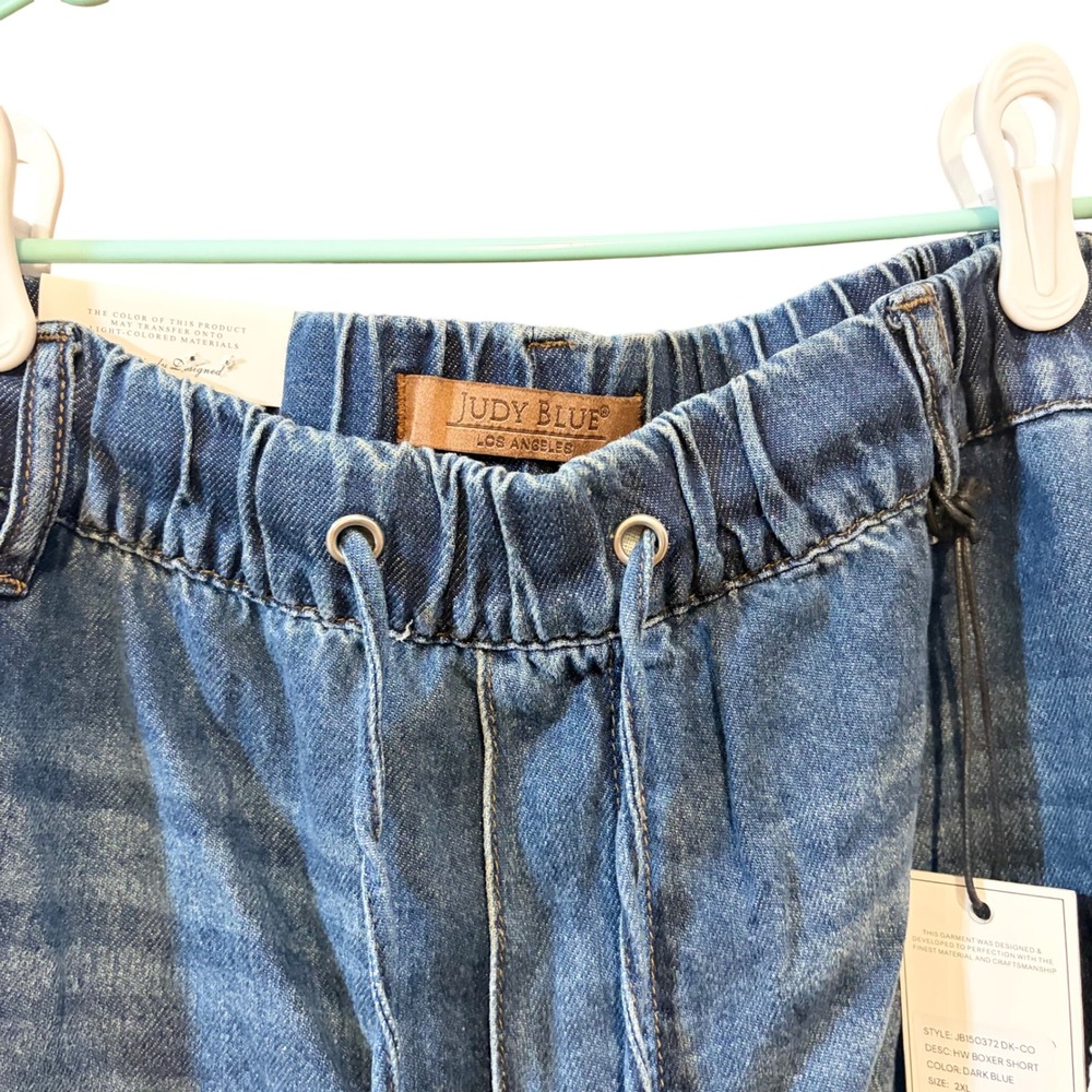Judy Blue High Waist Baggy Denim Featherweight Boxer Shorts Drawstring 2XL New - Picture 5 of 9
